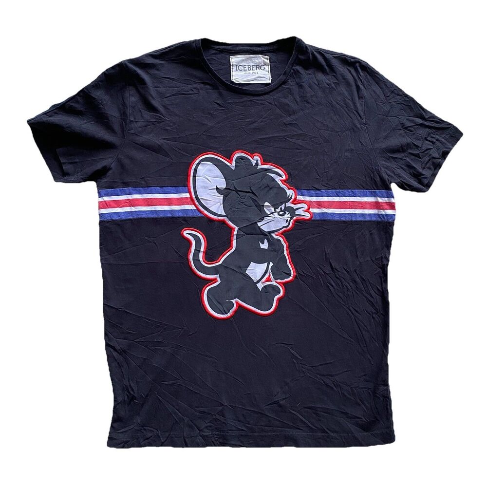 Iceberg Jerry Mouse T Shirt Large Black Chest Stripe